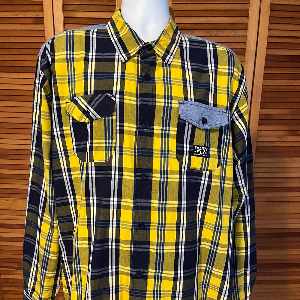 BORN FLY SZ 2XL BUTTON FRONT LONG SLEEVE CASUAL SHIRT